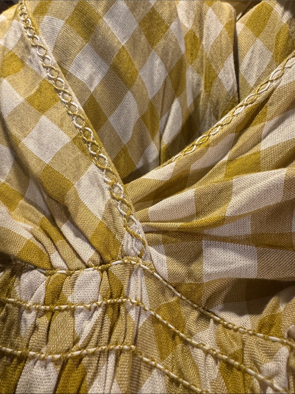 Max Studio Yellow and Cream Checkered V-Neck Top - Picture 5 of 6